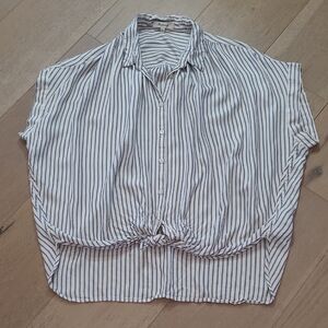 Madewell Dalton Top Women's sz L Blue/White Cap Sleeve Loose Button Up Shirt